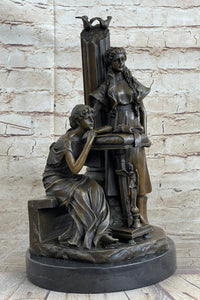 Two Young Girls w/ Book & Column Bronze Sculpture Moreau 14" x 8"