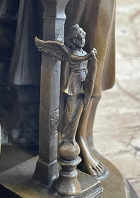 Two Young Girls w/ Book & Column Bronze Sculpture Moreau 14" x 8"