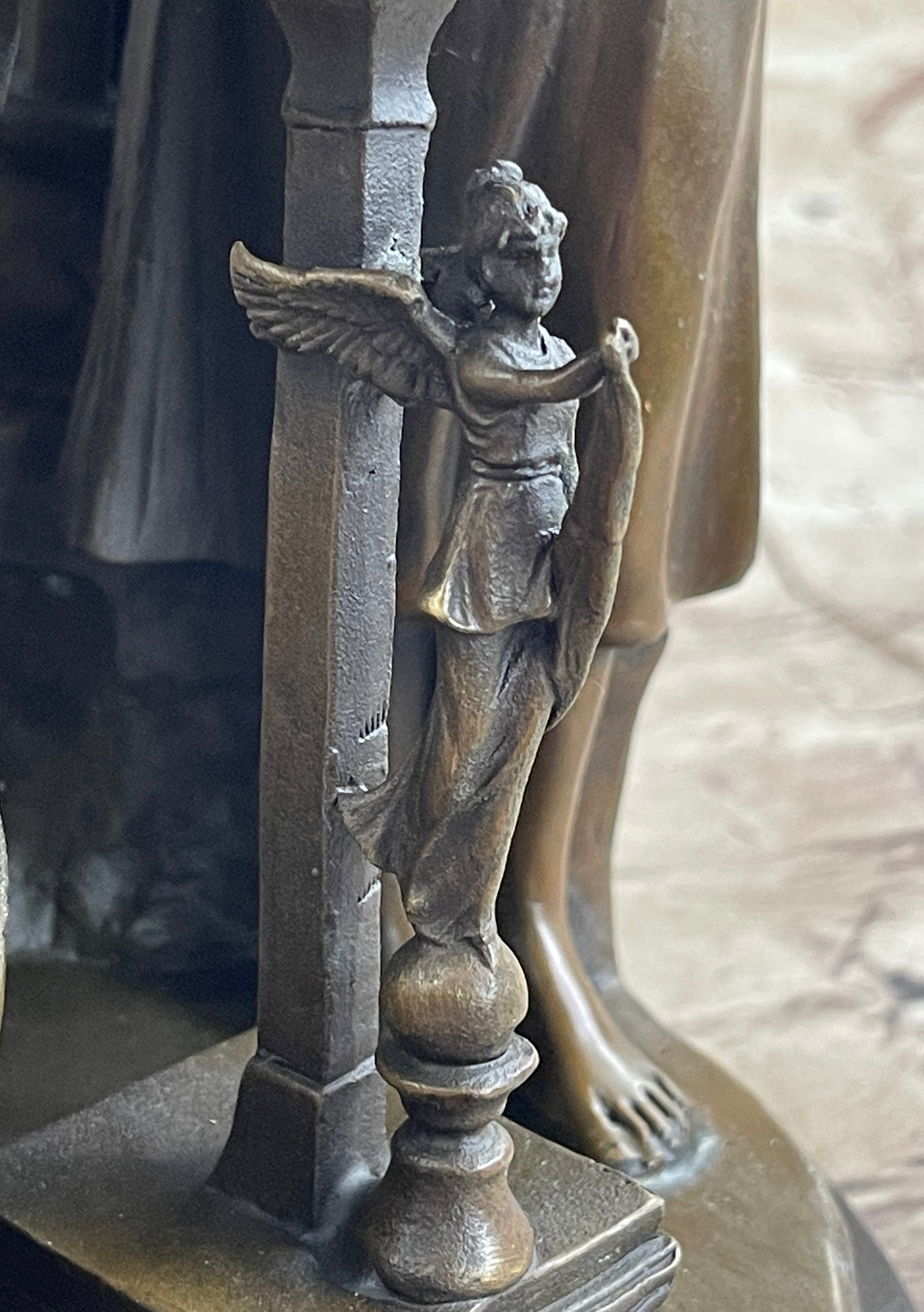 Two Young Girls w/ Book & Column Bronze Sculpture Moreau 14" x 8"