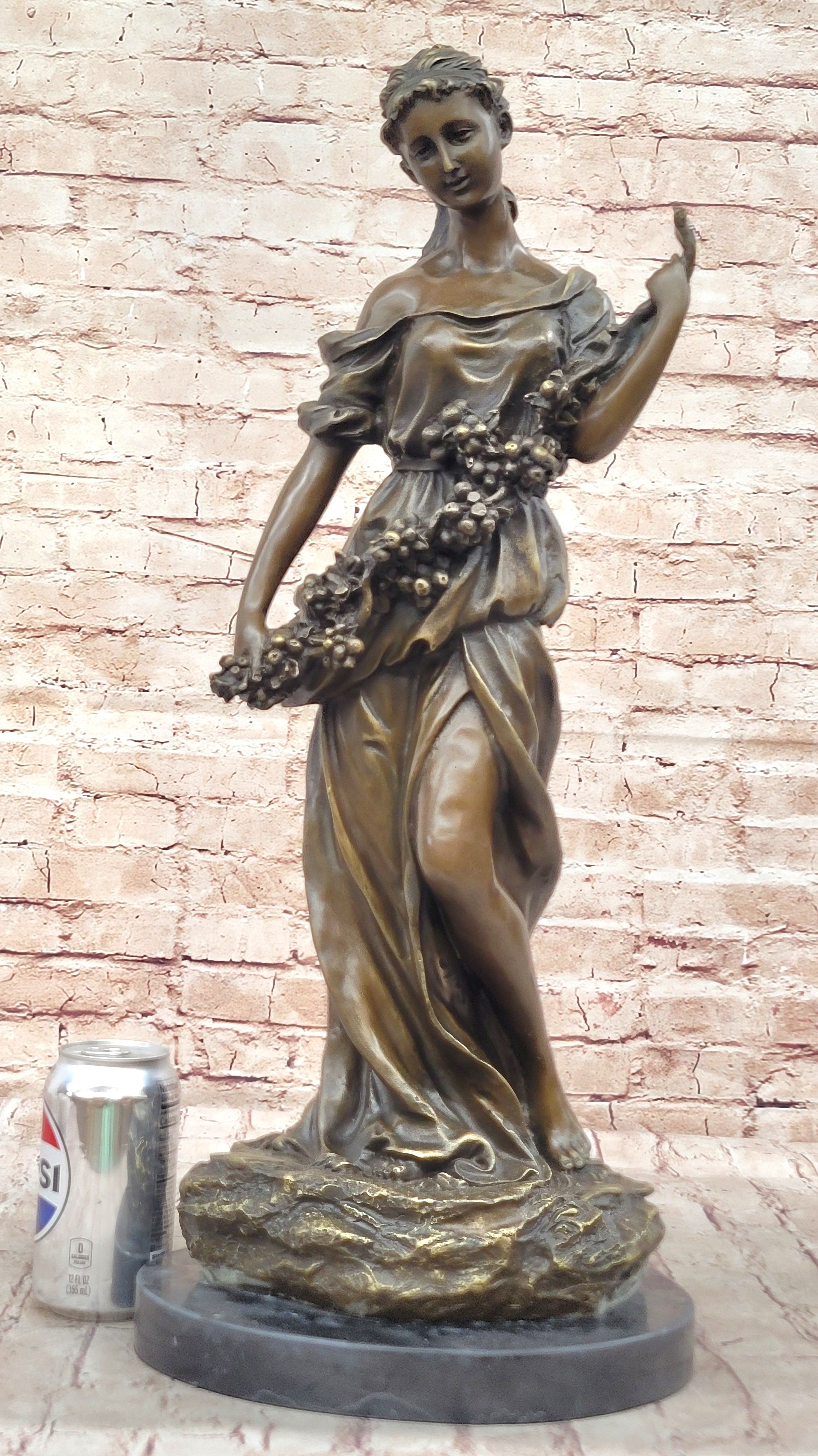 Classical Woman Harvesting Grapes Bronze Sculpture French Art