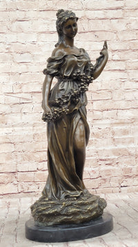 Classical Woman Harvesting Grapes Bronze Sculpture French Art