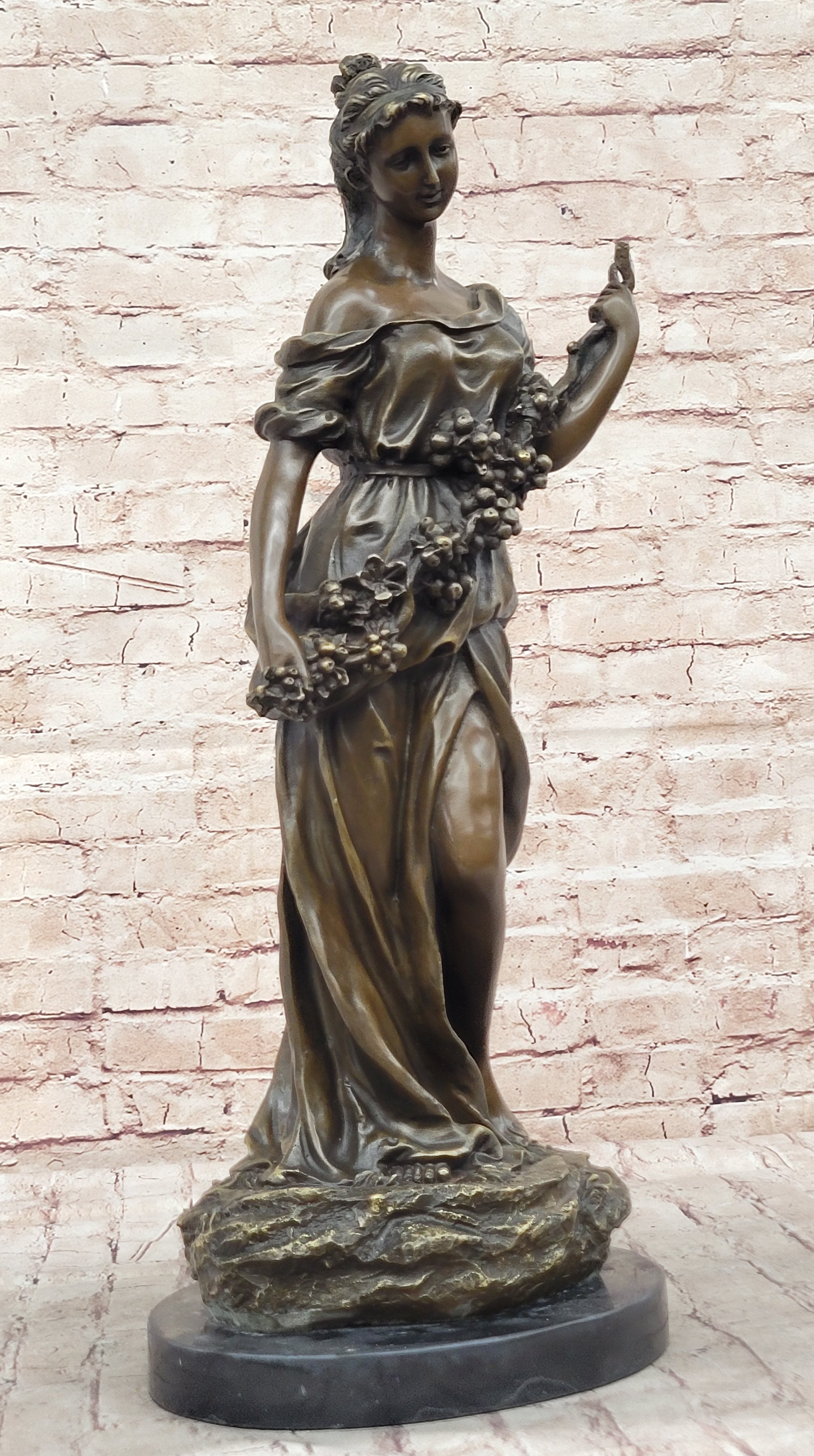 Classical Woman Harvesting Grapes Bronze Sculpture French Art