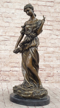 Classical Woman Harvesting Grapes Bronze Sculpture French Art