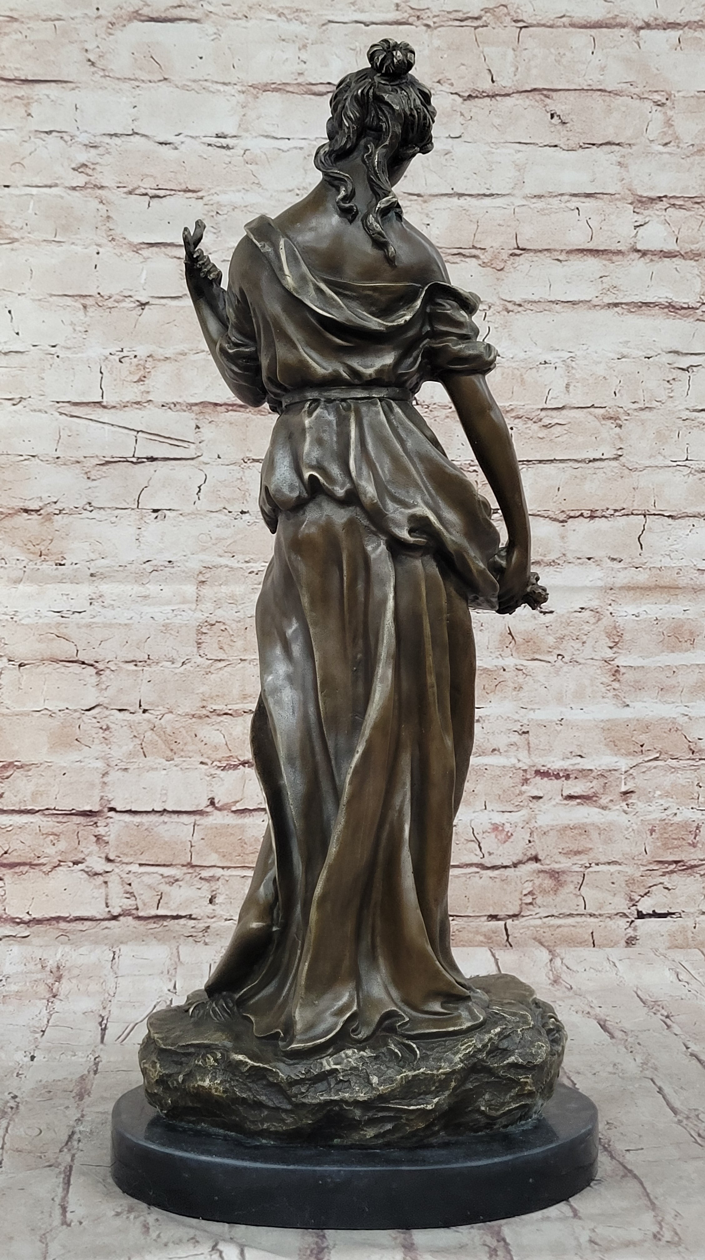 Classical Woman Harvesting Grapes Bronze Sculpture French Art
