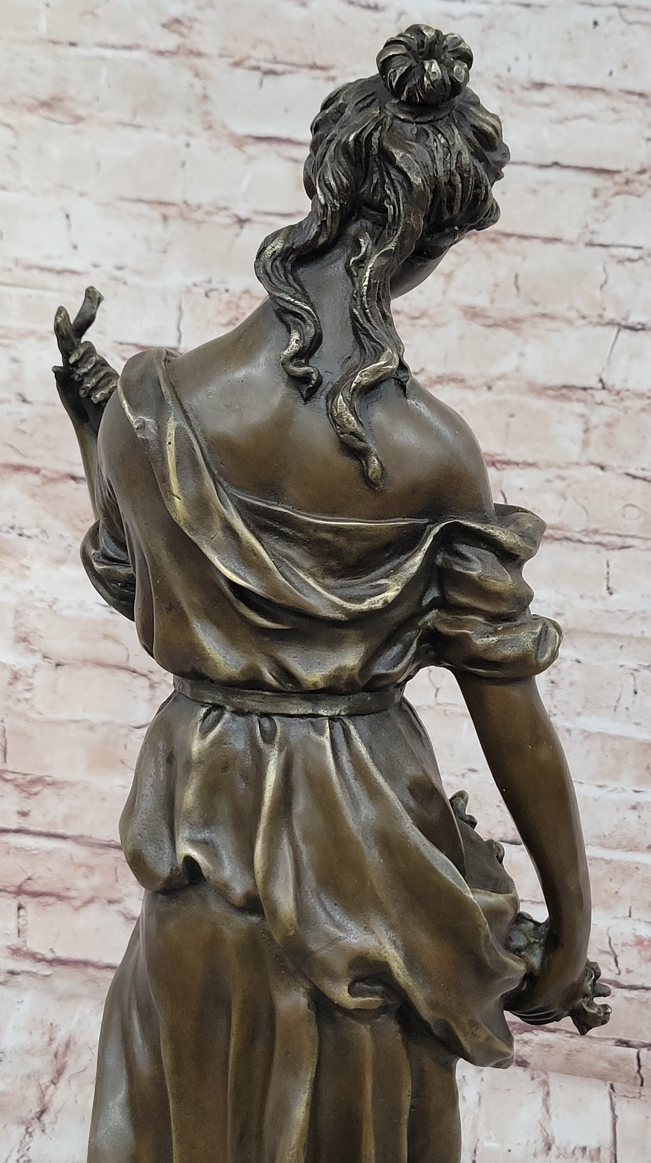 Classical Woman Harvesting Grapes Bronze Sculpture French Art