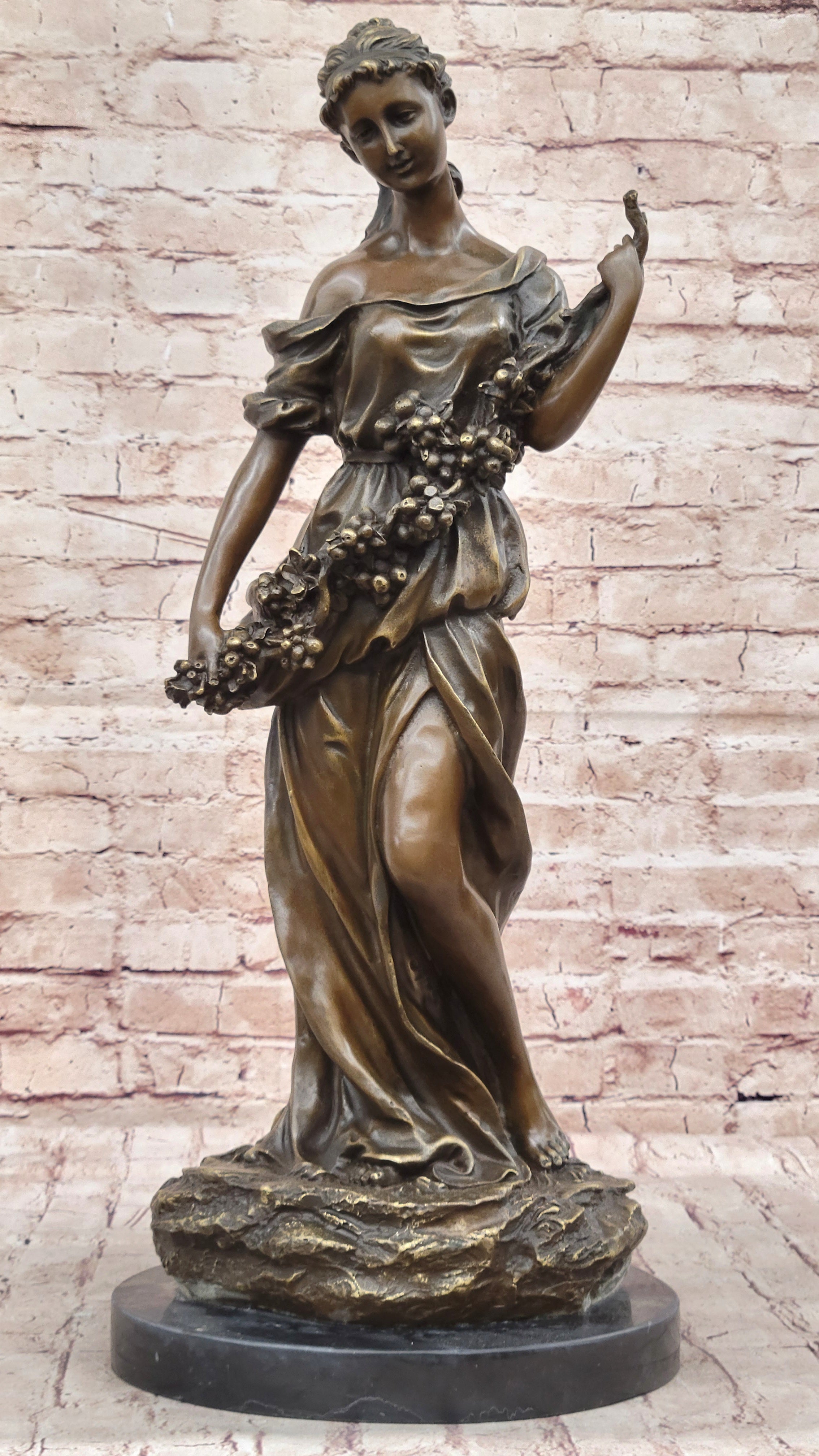 Classical Woman Harvesting Grapes Bronze Sculpture French Art