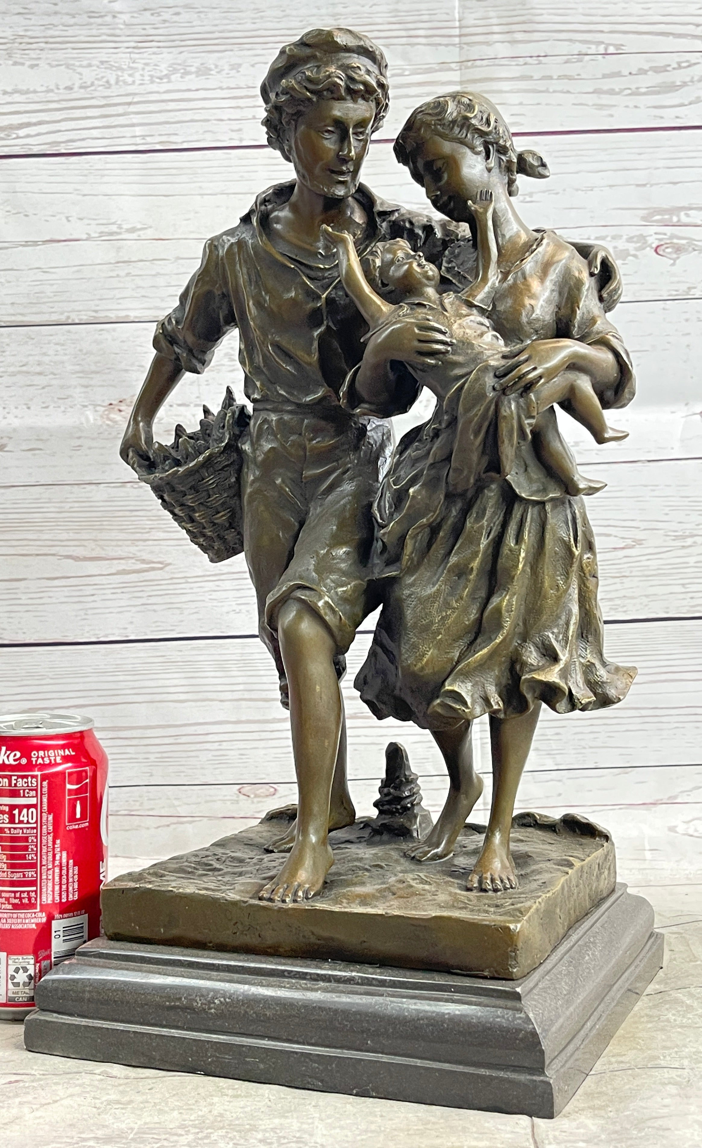 Fisherman Family Bronze Sculpture Romantic Figure 16" x 8"