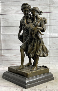 Fisherman Family Bronze Sculpture Romantic Figure 16" x 8"