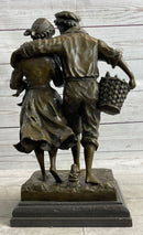 Fisherman Family Bronze Sculpture Romantic Figure 16" x 8"