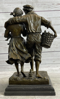Fisherman Family Bronze Sculpture Romantic Figure 16" x 8"