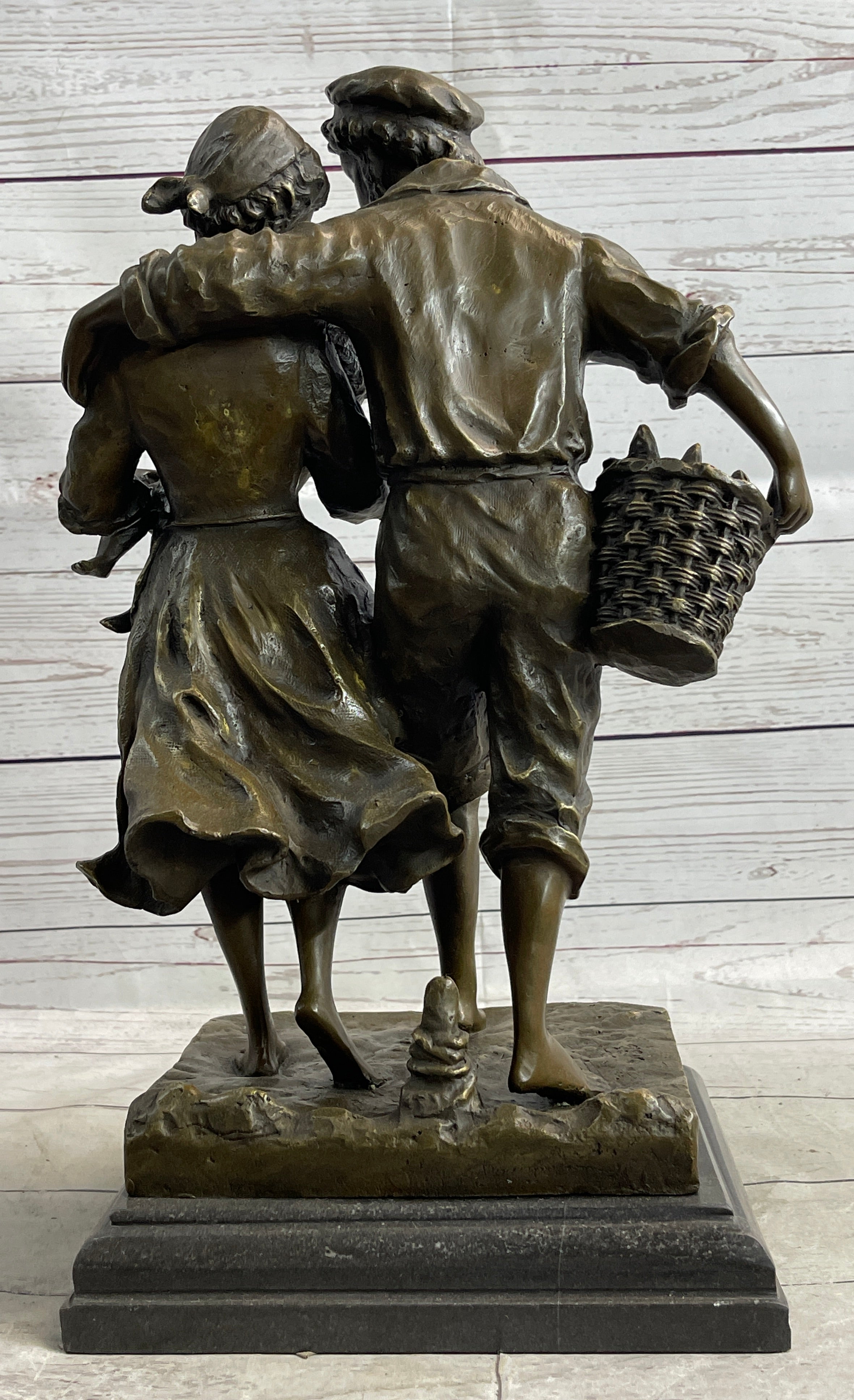 Fisherman Family Bronze Sculpture Romantic Figure 16" x 8"