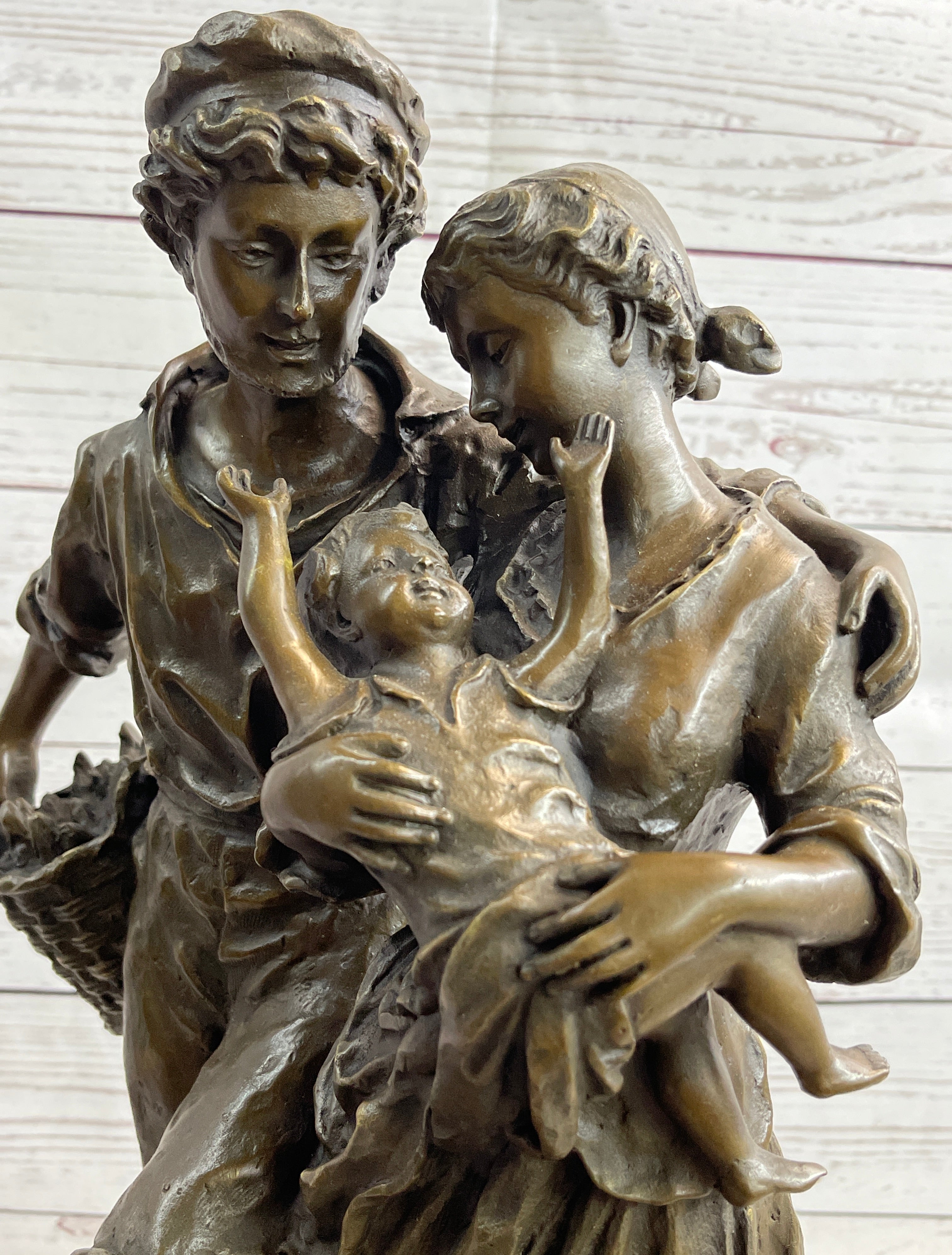 Fisherman Family Bronze Sculpture Romantic Figure 16" x 8"