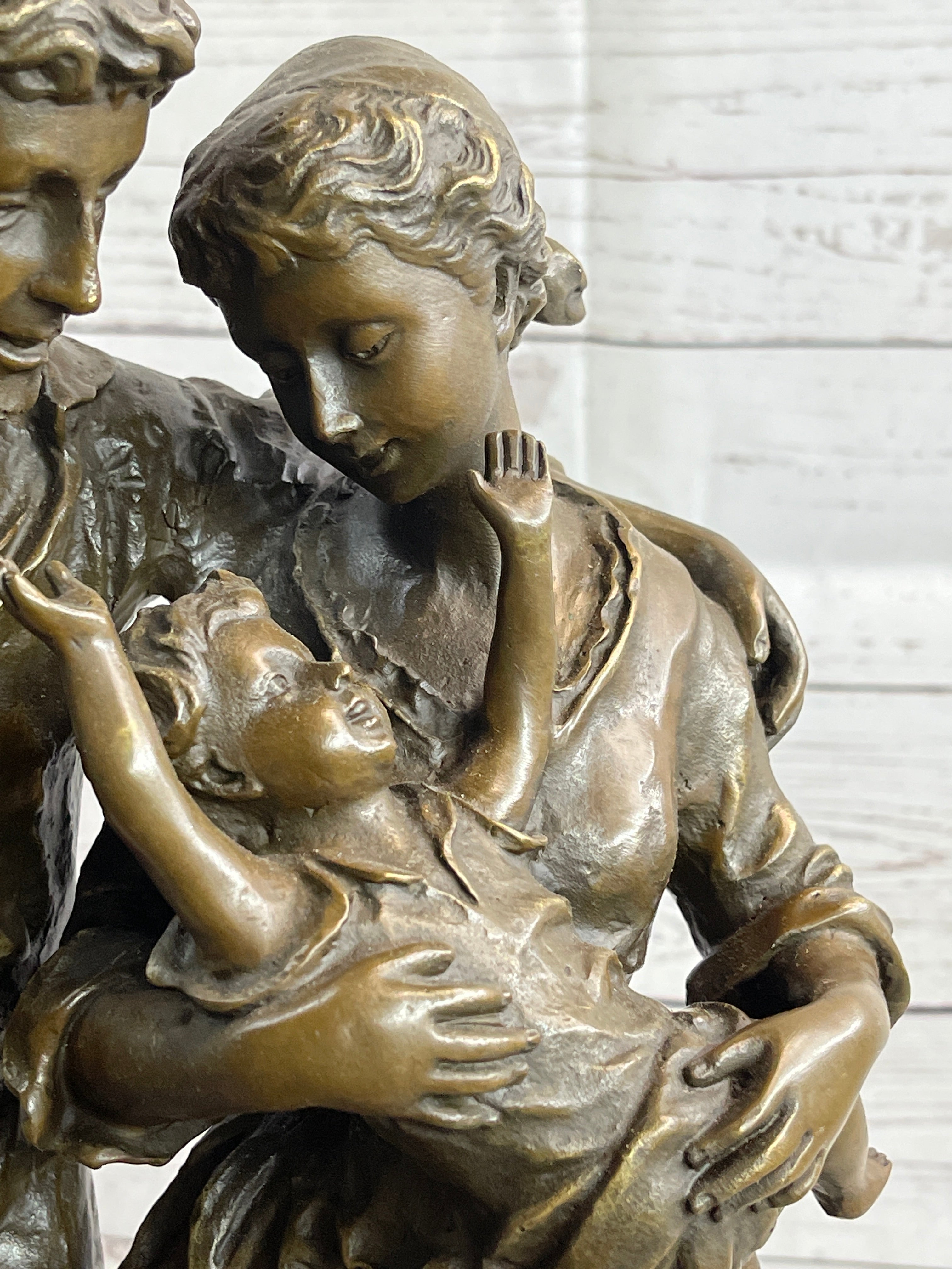 Fisherman Family Bronze Sculpture Romantic Figure 16" x 8"