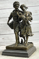 Fisherman Family Bronze Sculpture Romantic Figure 16" x 8"