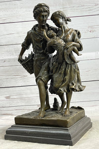 Fisherman Family Bronze Sculpture Romantic Figure 16" x 8"