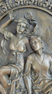 Hanging Wall Relief Bronze Sculpture 17" x 13" Antique Vintage