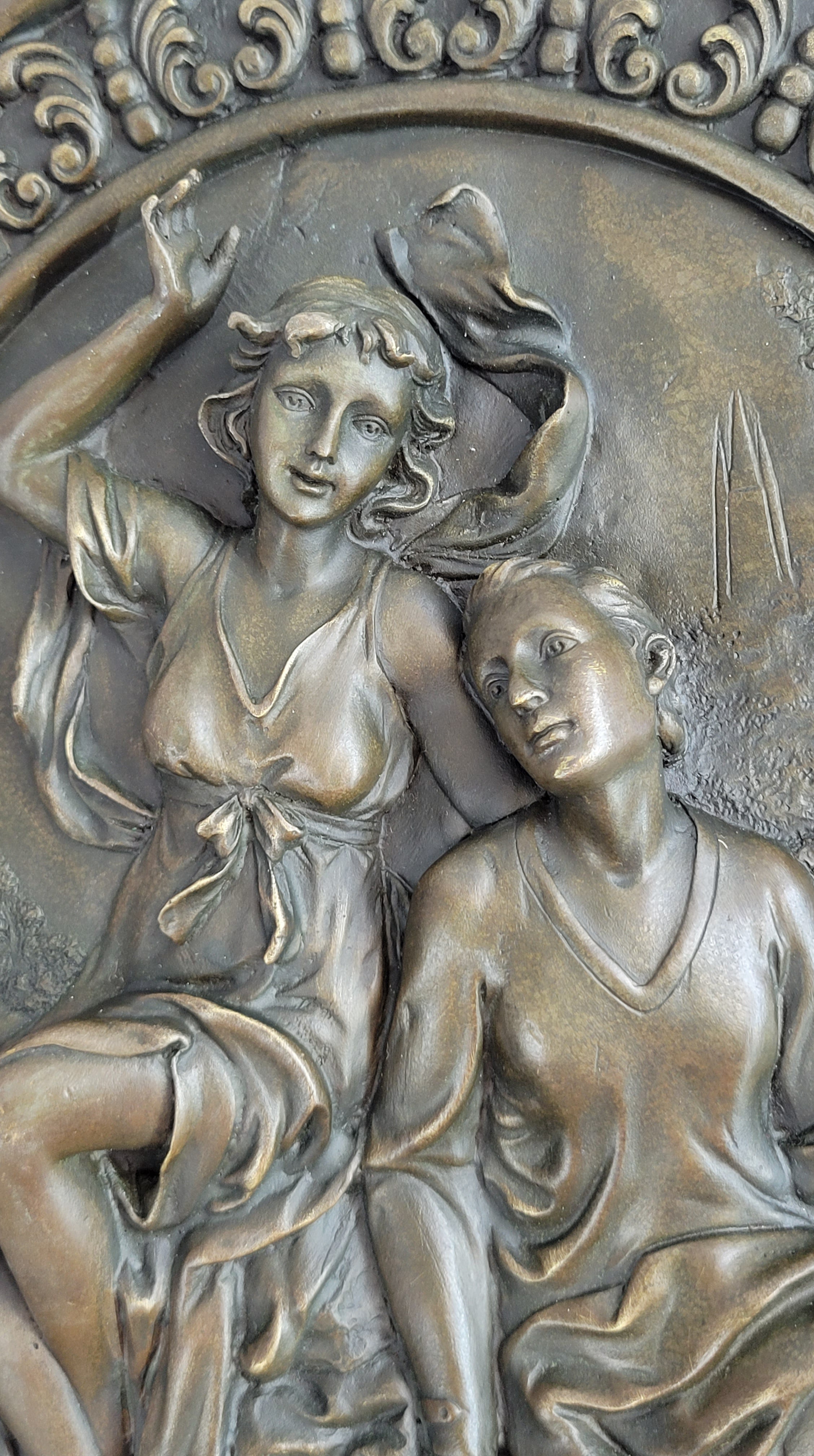 Hanging Wall Relief Bronze Sculpture 17" x 13" Antique Vintage