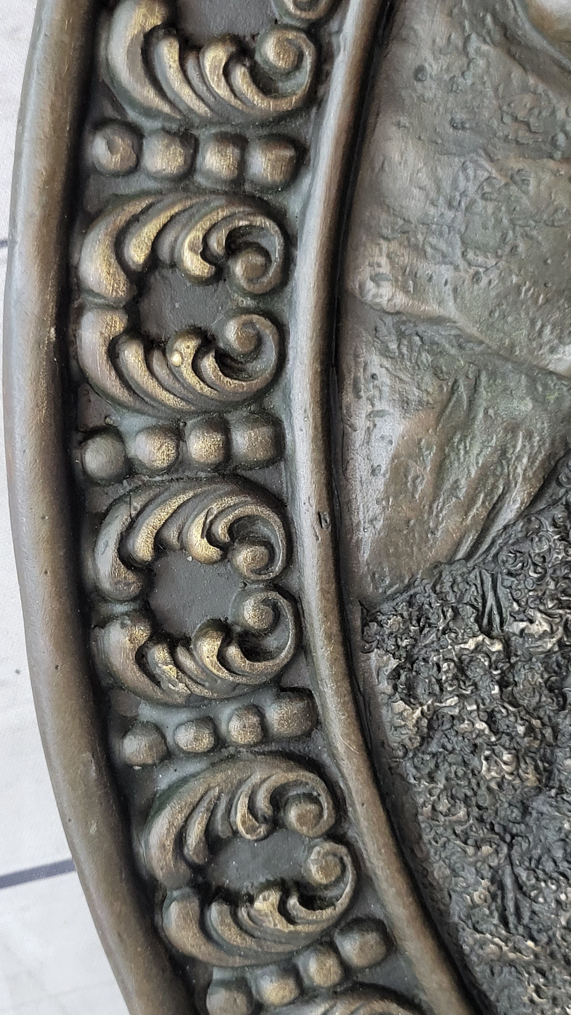Hanging Wall Relief Bronze Sculpture 17" x 13" Antique Vintage