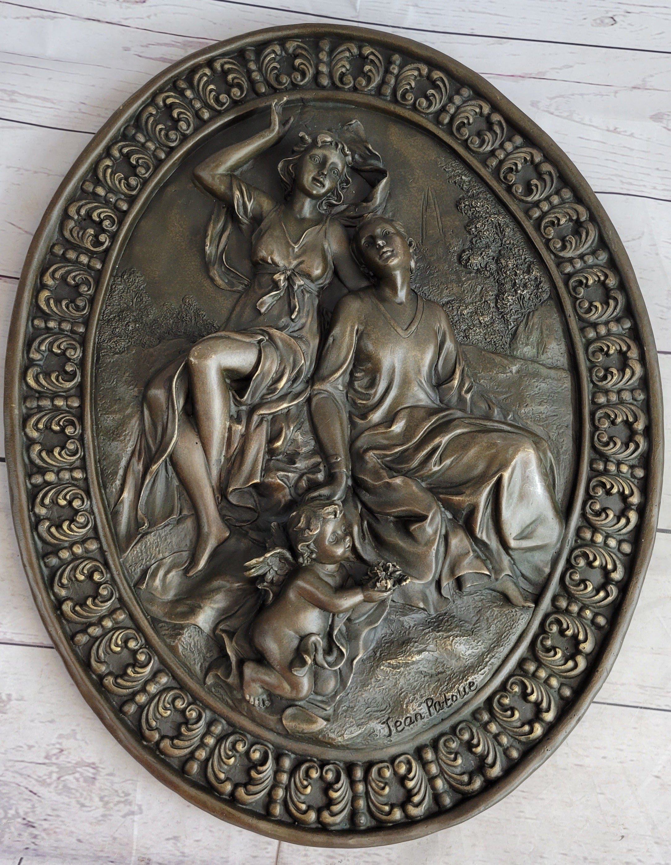 Hanging Wall Relief Bronze Sculpture 17" x 13" Antique Vintage