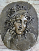 Art Nouveau Bronze Wall Hanging Portrait of Woman by Jean Patoue