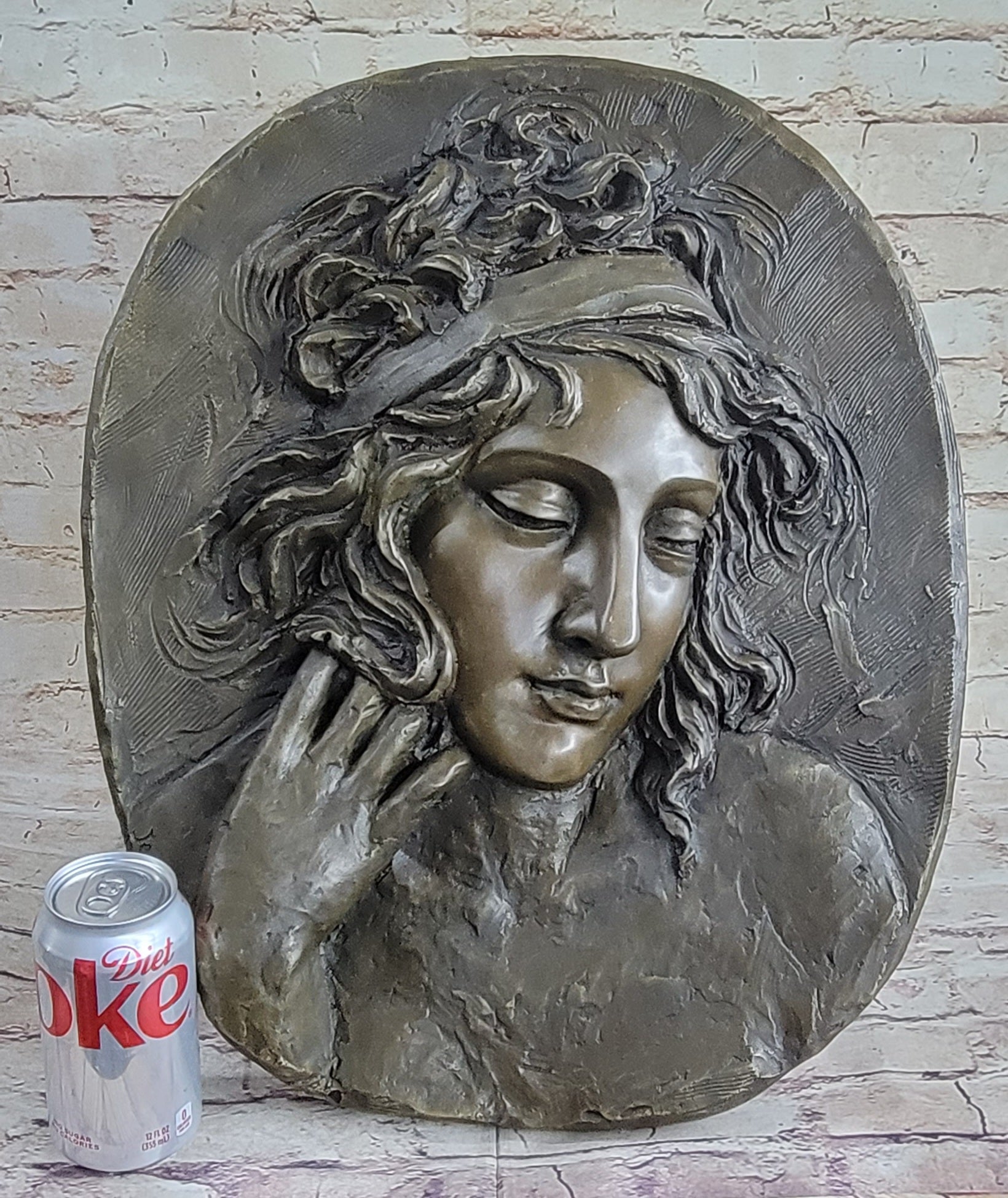 Art Nouveau Bronze Wall Hanging Portrait of Woman by Jean Patoue
