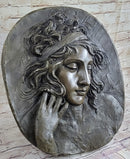 Art Nouveau Bronze Wall Hanging Portrait of Woman by Jean Patoue