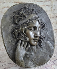 Art Nouveau Bronze Wall Hanging Portrait of Woman by Jean Patoue