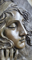 Art Nouveau Bronze Wall Hanging Portrait of Woman by Jean Patoue