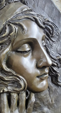 Art Nouveau Bronze Wall Hanging Portrait of Woman by Jean Patoue