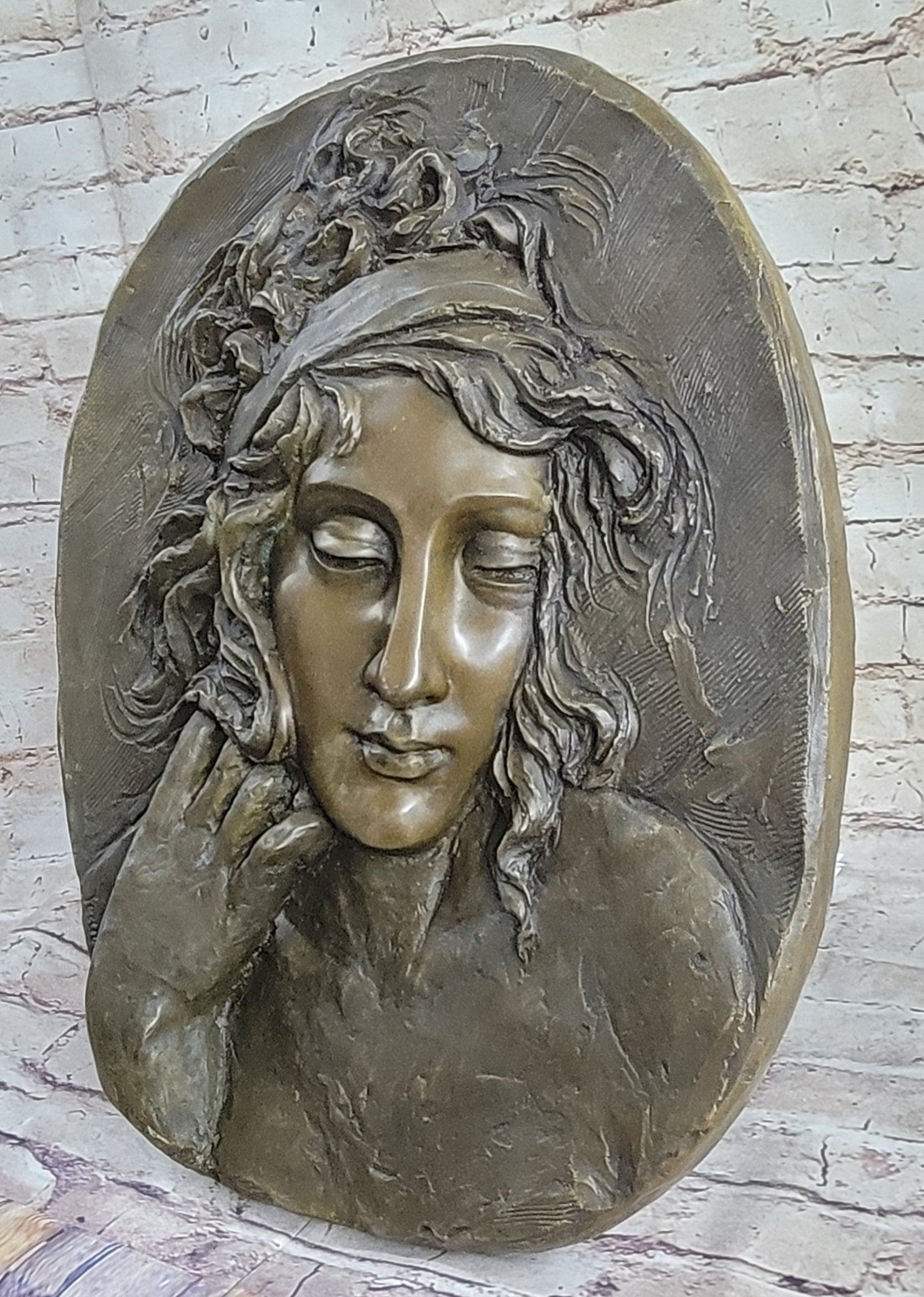 Art Nouveau Bronze Wall Hanging Portrait of Woman by Jean Patoue