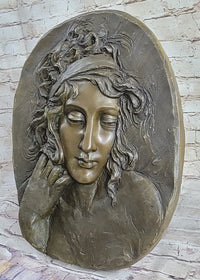 Art Nouveau Bronze Wall Hanging Portrait of Woman by Jean Patoue