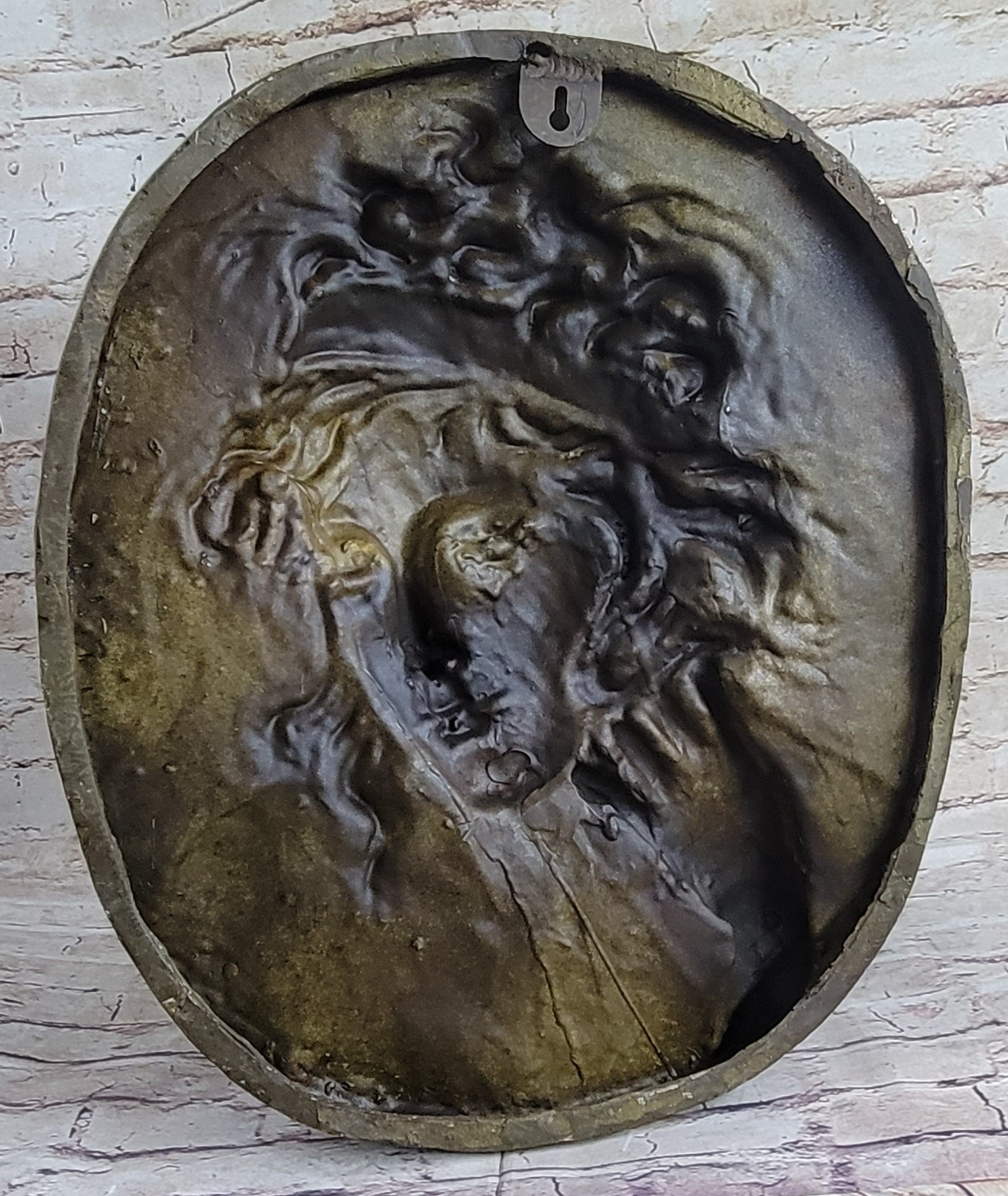 Art Nouveau Bronze Wall Hanging Portrait of Woman by Jean Patoue