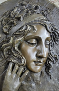 Art Nouveau Bronze Wall Hanging Portrait of Woman by Jean Patoue