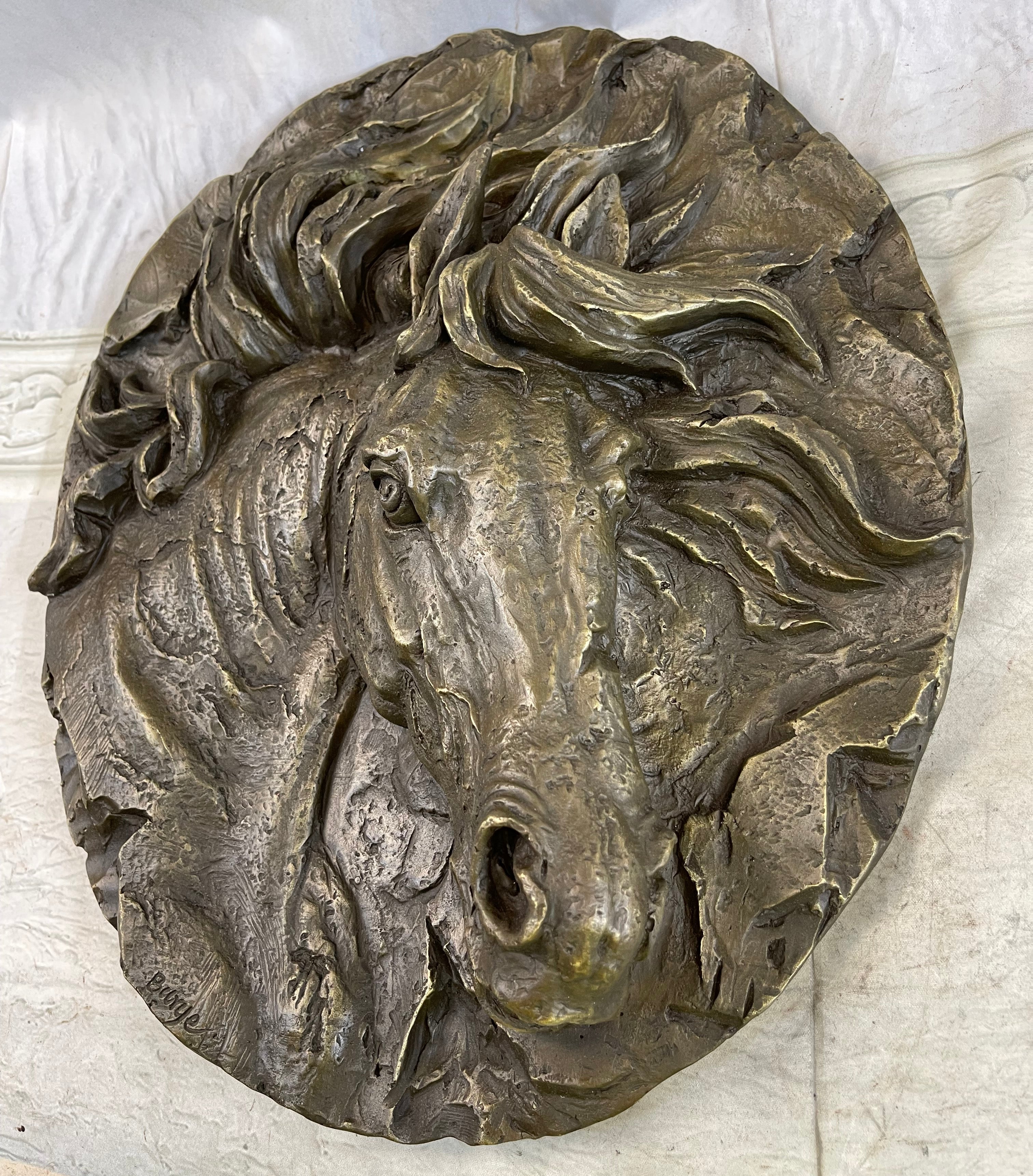 Horse Head Portrait Bronze Sculpture Plaque 16" x 16"