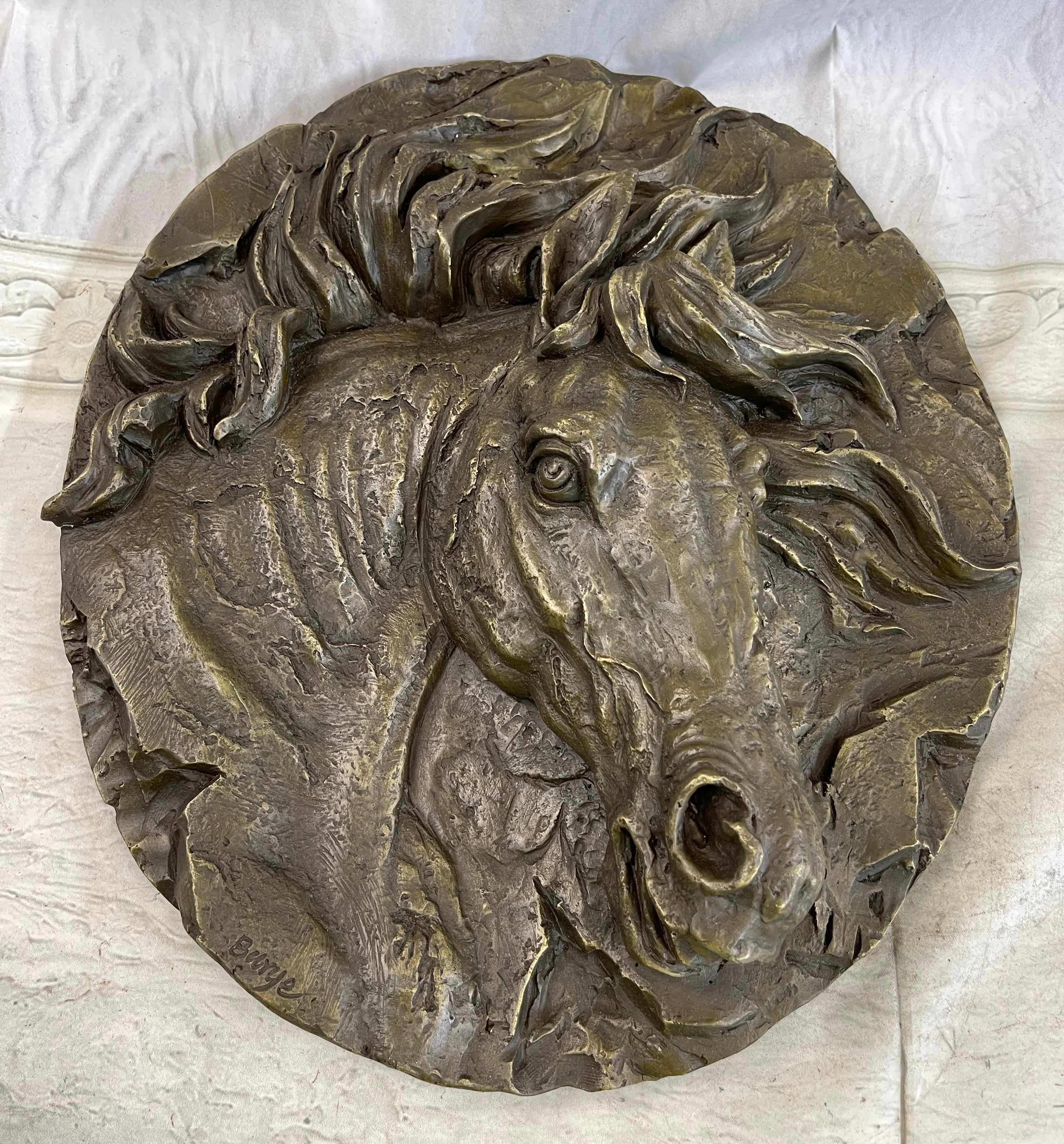 Horse Head Portrait Bronze Sculpture Plaque 16" x 16"