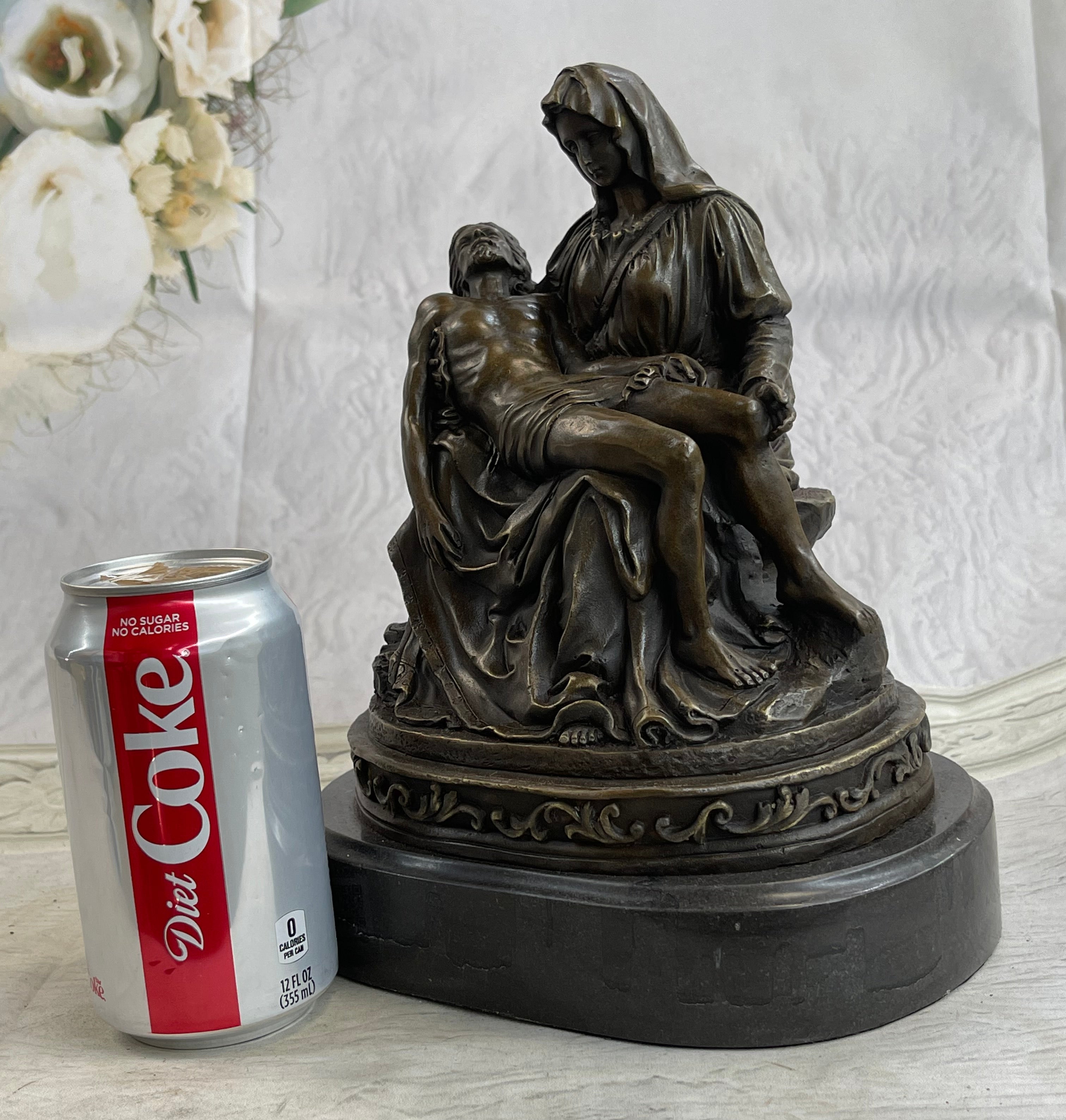 La Pieta by Michelangelo Bronze Miniature Replica on Marble Base