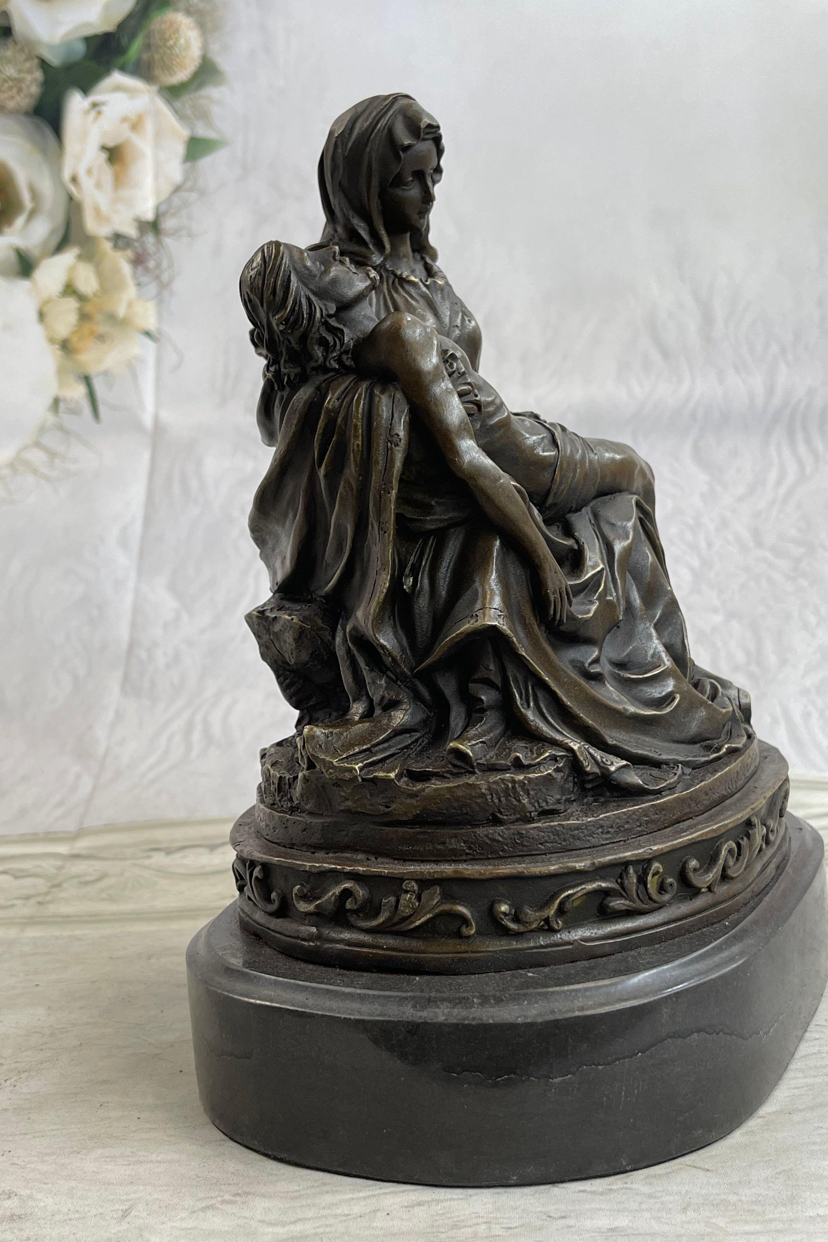 La Pieta by Michelangelo Bronze Miniature Replica on Marble Base