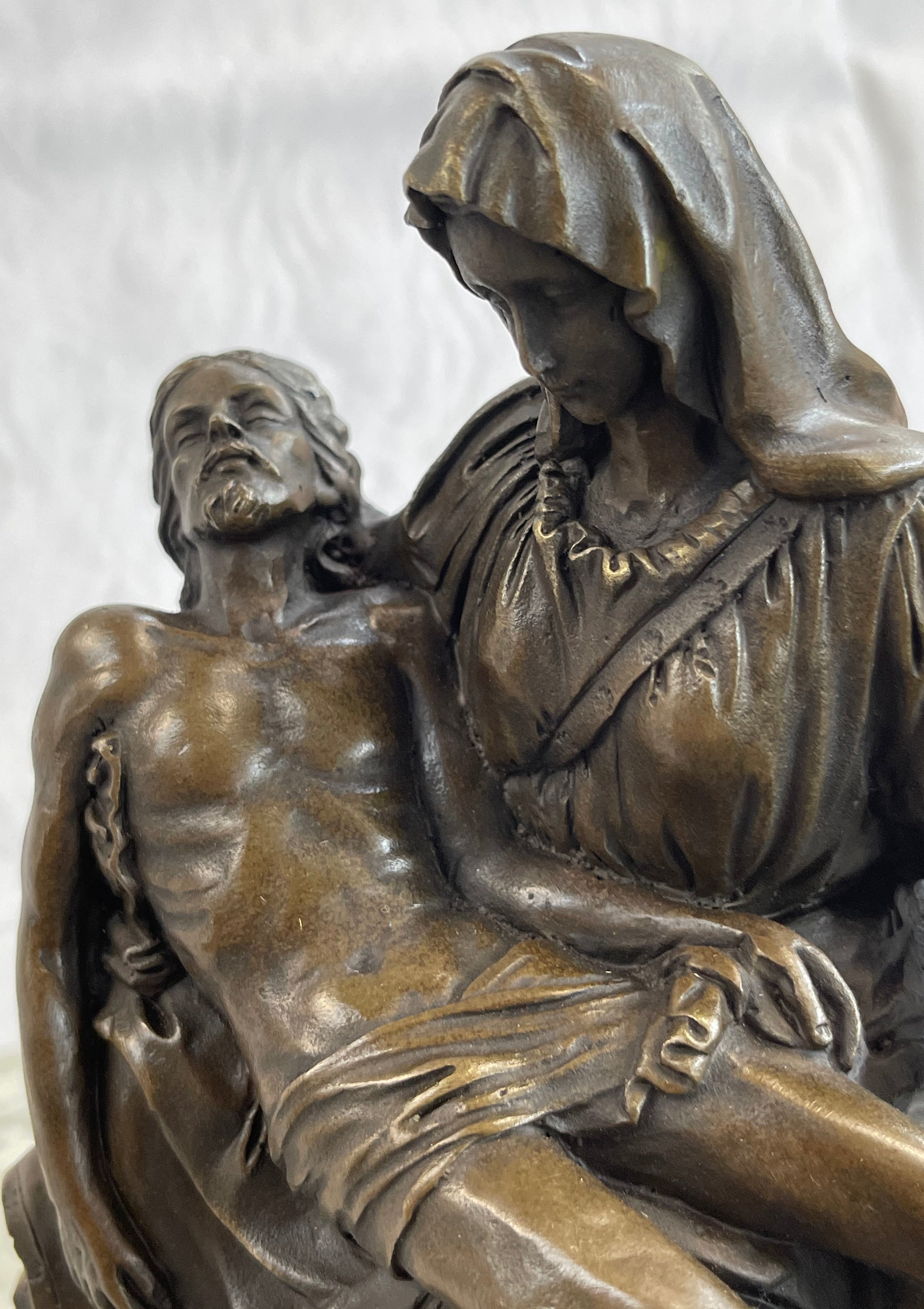 La Pieta by Michelangelo Bronze Miniature Replica on Marble Base