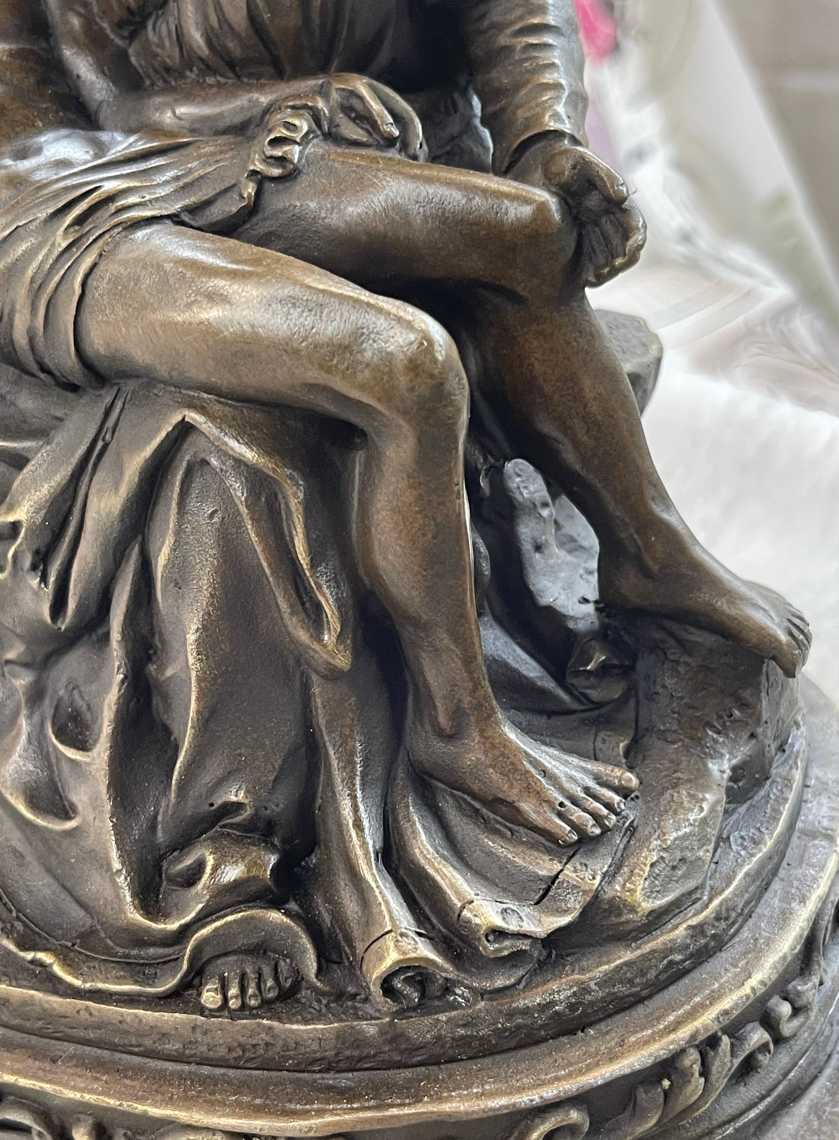 La Pieta by Michelangelo Bronze Miniature Replica on Marble Base