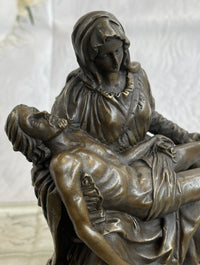 La Pieta by Michelangelo Bronze Miniature Replica on Marble Base
