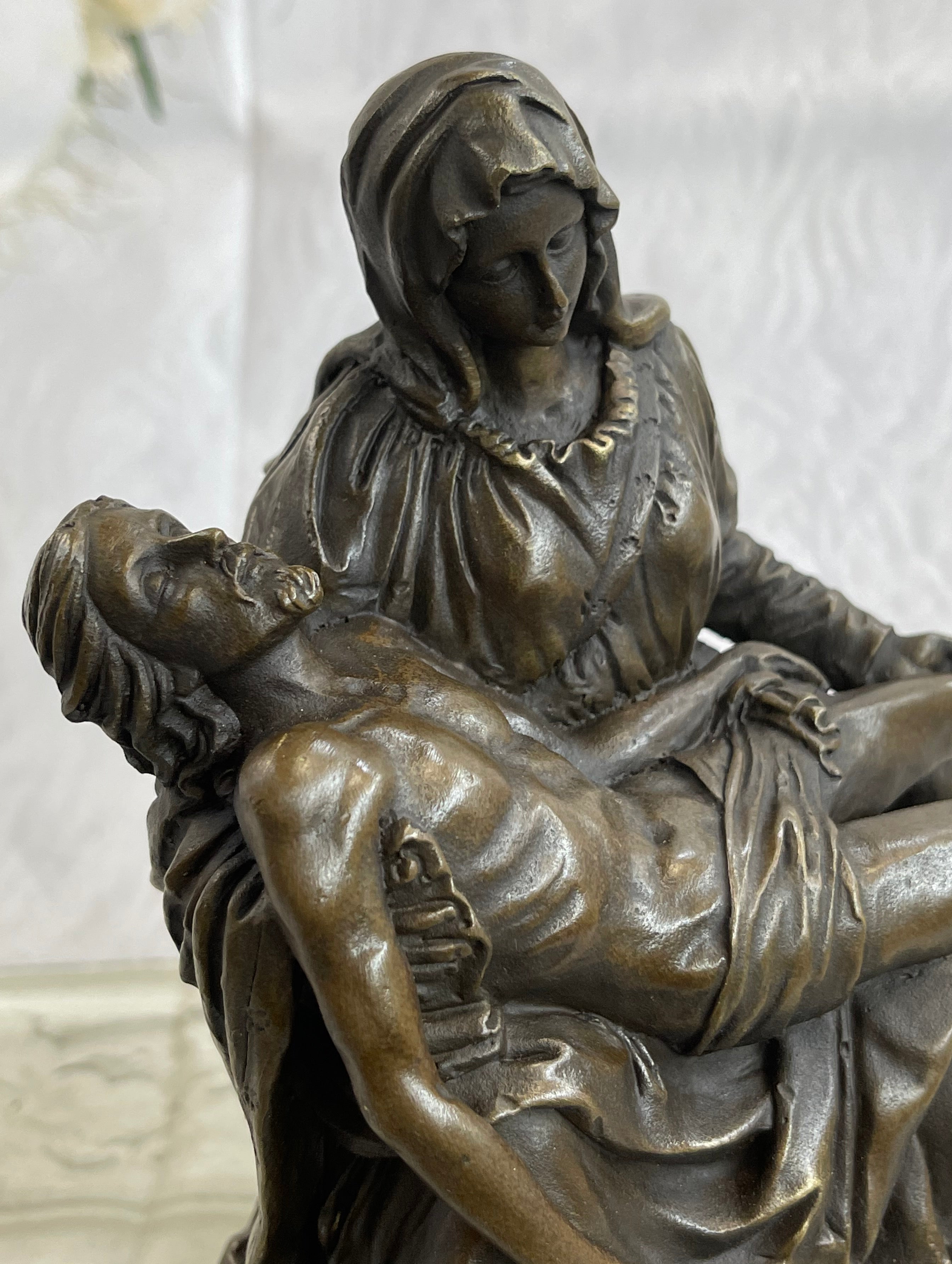 La Pieta by Michelangelo Bronze Miniature Replica on Marble Base