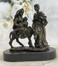 Signed Flight into Egypt Biblical Event Holly Family Bronze