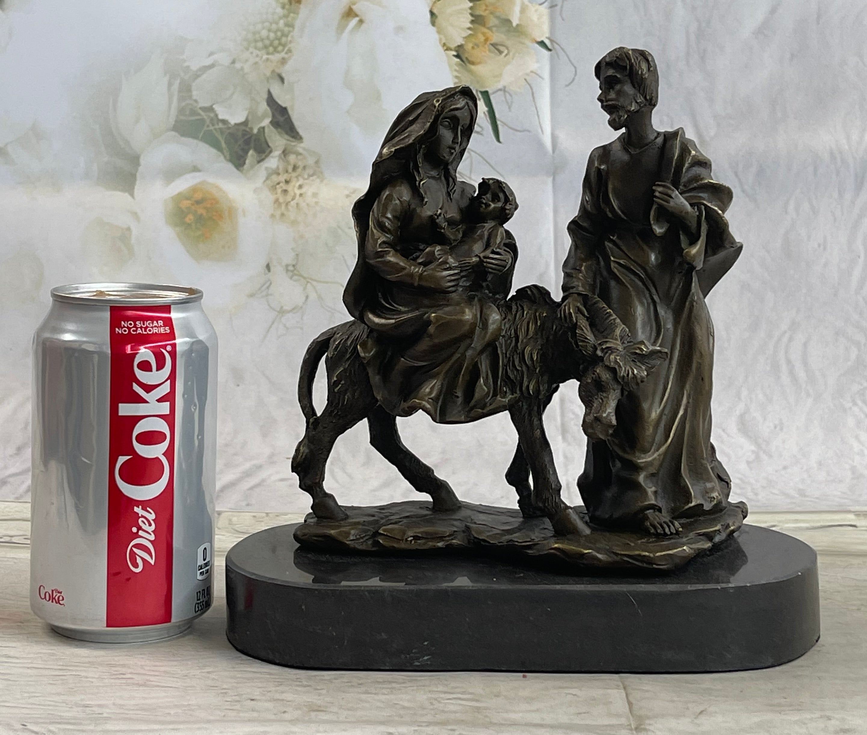 Signed Flight into Egypt Biblical Event Holly Family Bronze