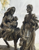 Signed Flight into Egypt Biblical Event Holly Family Bronze