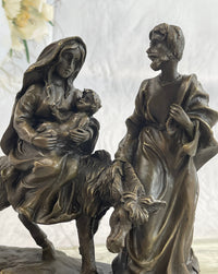 Signed Flight into Egypt Biblical Event Holly Family Bronze