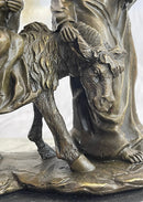 Signed Flight into Egypt Biblical Event Holly Family Bronze