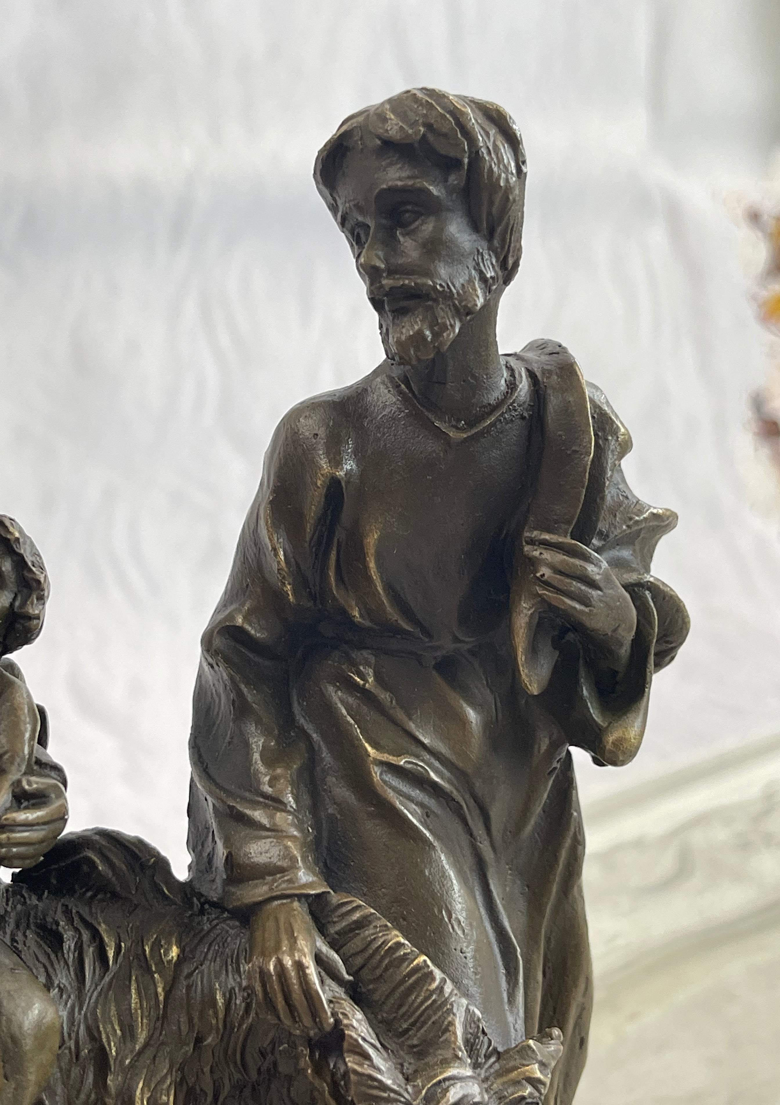 Signed Flight into Egypt Biblical Event Holly Family Bronze