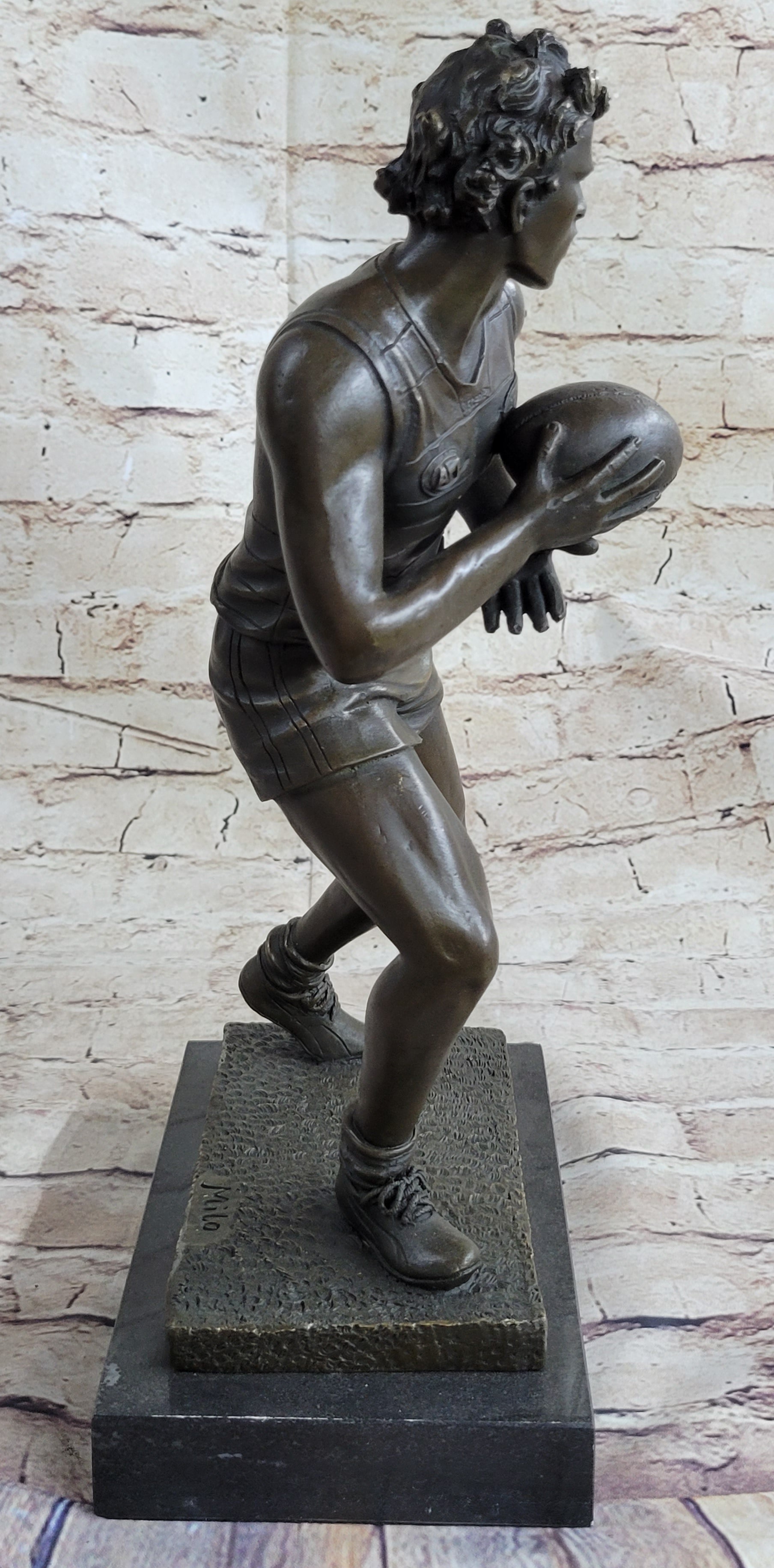 Rugby Football Player Bronze Sculpture Trophy 15" x 8"