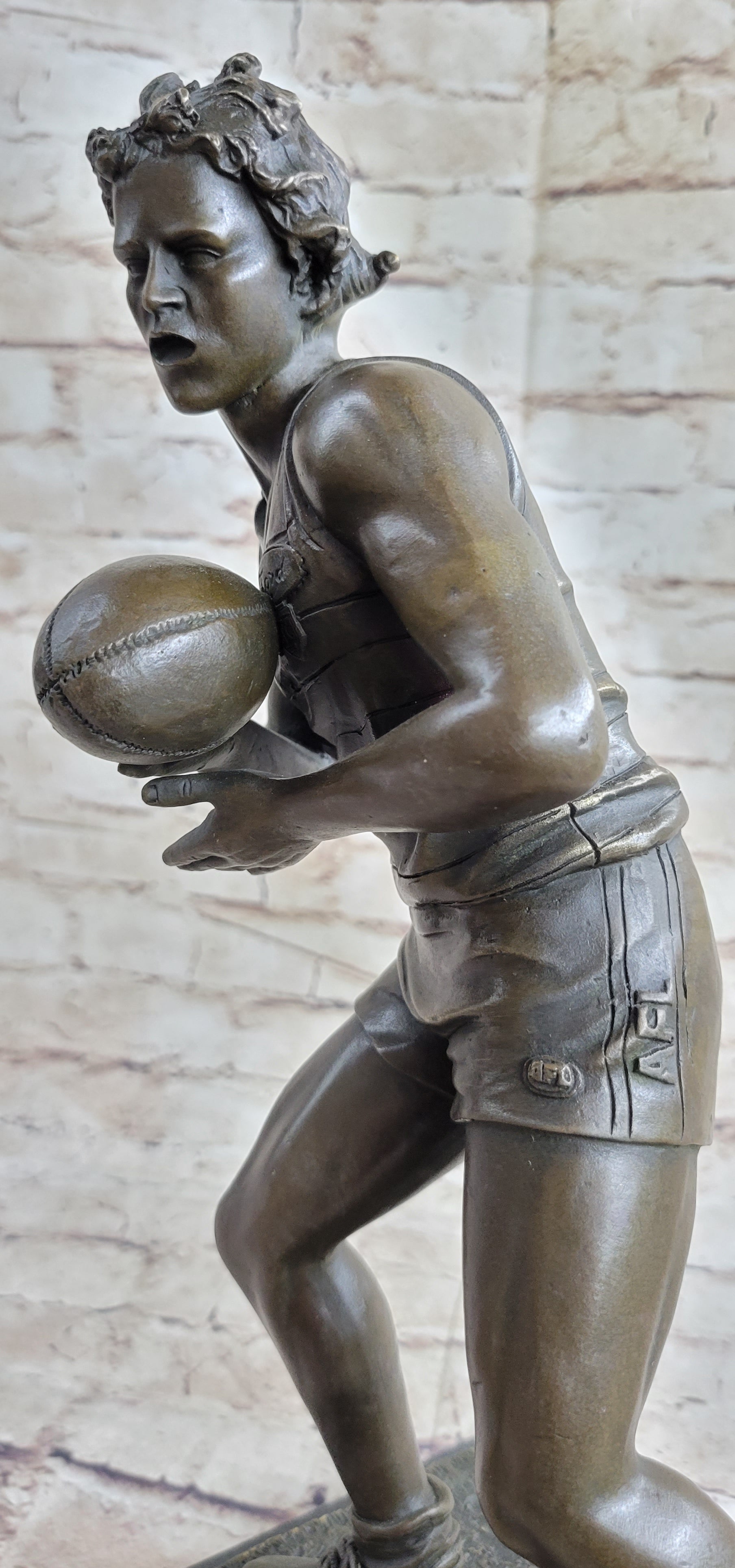 Rugby Football Player Bronze Sculpture Trophy 15" x 8"