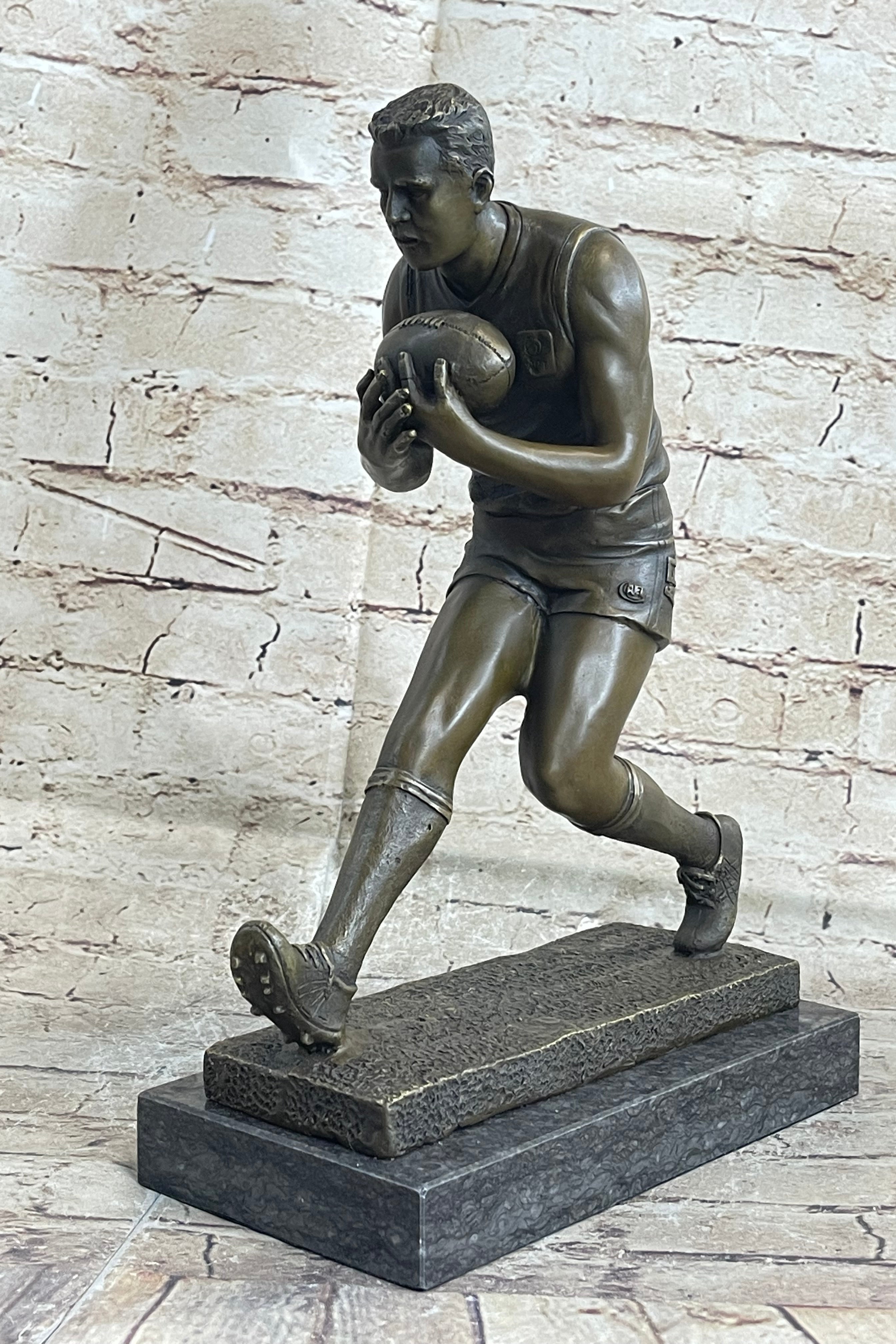 Football Rugby Athlete Bronze Sculpture on Marble Base